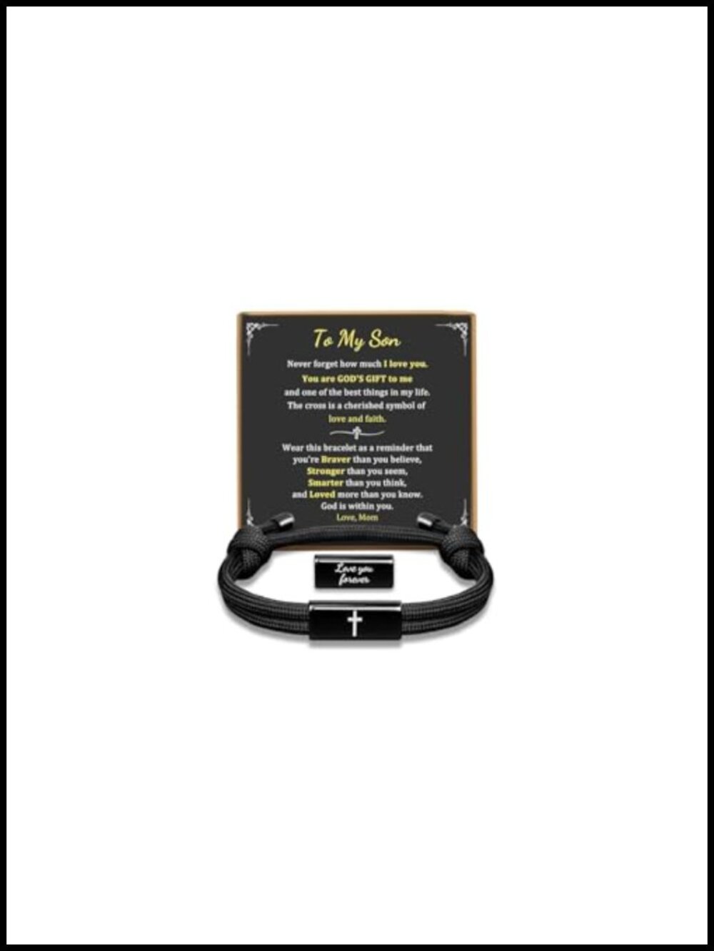 Tiger Eye Cross Bracelet for Men Mom Son Gift Engraved Black Beads